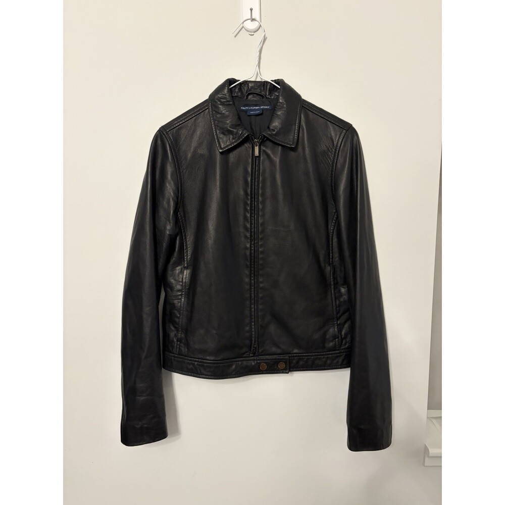 Polo Ralph Lauren Leather Rider Jacket Racer Sport Vintage Women Moto Y2K